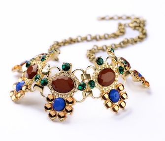 女人飾界 歐美時(shí)尚飾品廠家批發(fā)直銷，新款褐色寶石花朵圓環(huán)項(xiàng)鏈引領(lǐng)潮流